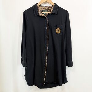 Lauren Ralph Lauren Sleepshirt Women Size 1X Black Leopard Monogrammed Crest